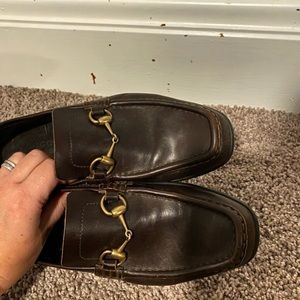 GUCCI Brown Leather Horsebit Driving Loafers